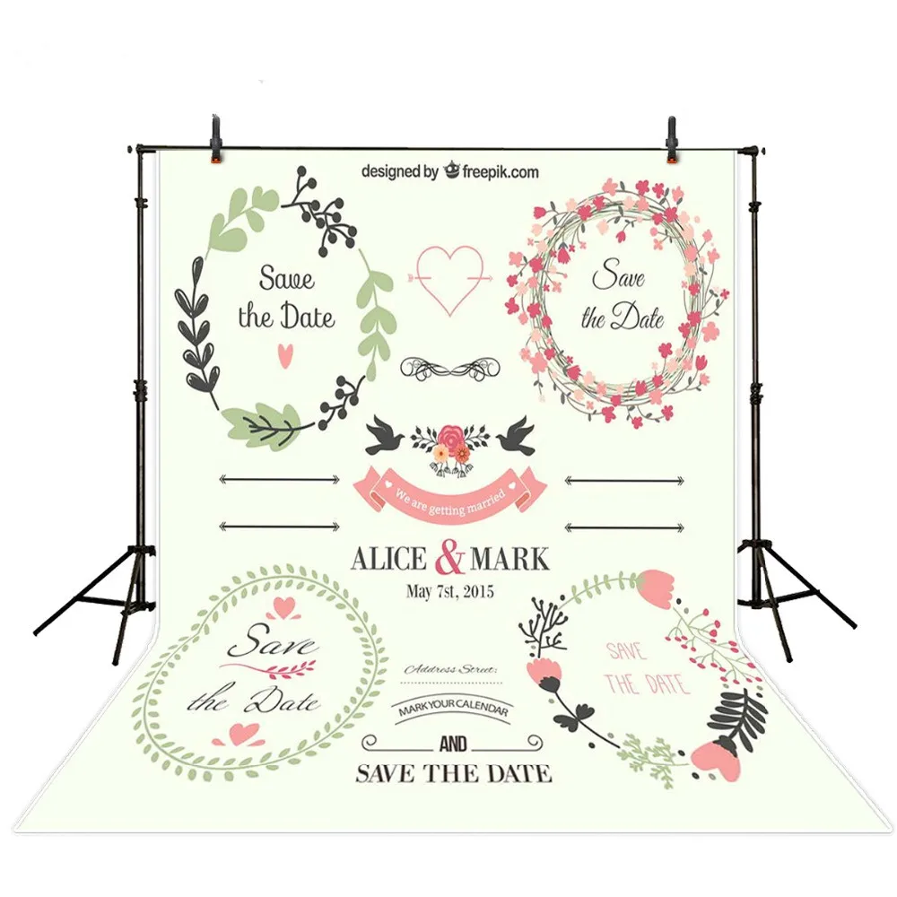 

Simple Custom Wedding Photography Background Flowers Photography Backdrops for Photo Studio Custom Name, Picture, and Date Time