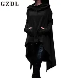 Gzdl новые модные с капюшоном свободные Для женщин осень Топы корректирующие Большие размеры S-4XL Повседневное с длинным рукавом Пуловеры для