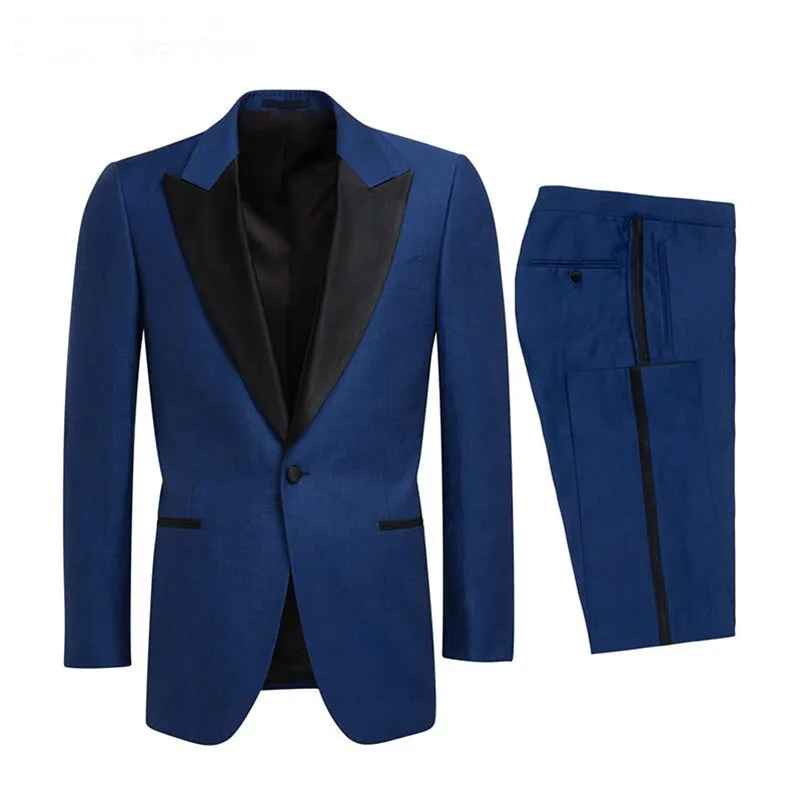 

2019 2 Piece Suits New Men's Fashion Dark blue Solid Wedding Dress Suit Male Formal Business Casual Suits Groom Tuxedo Prom suit