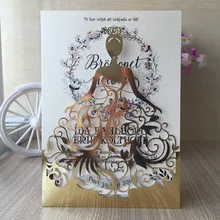 Металлические золотые 50 шт. классические стильные свадебные приглашения карты пользовательский лазер срезанный цветок печатаемый и настраиваемый день рождения девочки