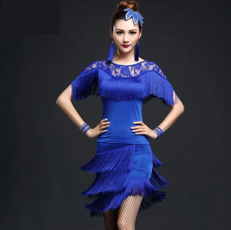 2016 Women Salsa Dancing Skirt Costume Tops+skirts Suit Ballroom Fringe