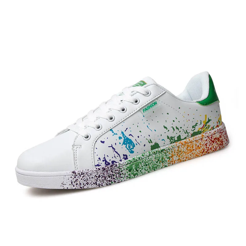 

Men's Casual Shoes 2019 Fashion Summer Brand Men's Shoes Breathable Men's White Shoes New Street Wind Graffiti Unisex Slat Shoes