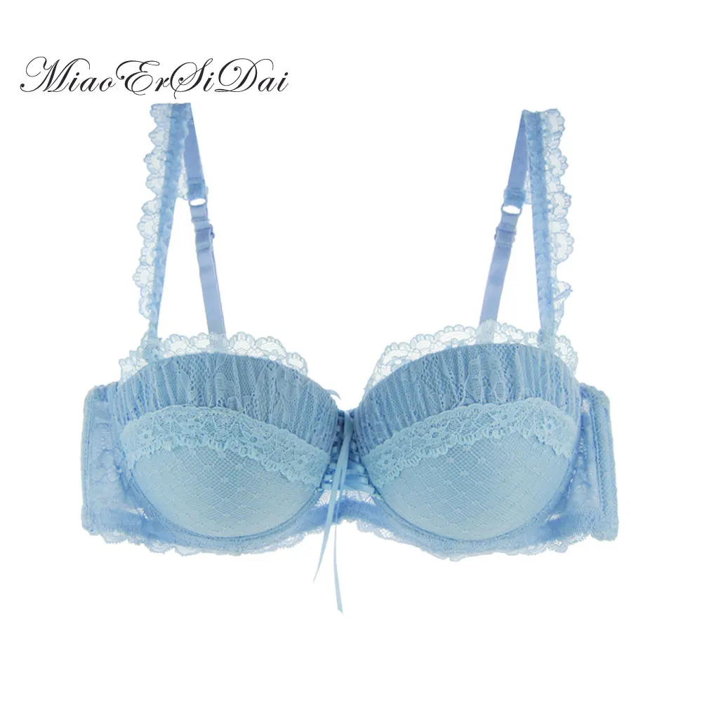 Japanese push up bras for women pink/blue color half cup convertible Princess straps plus size bra#D69BLP15 бюстгалтер - Цвет: blue