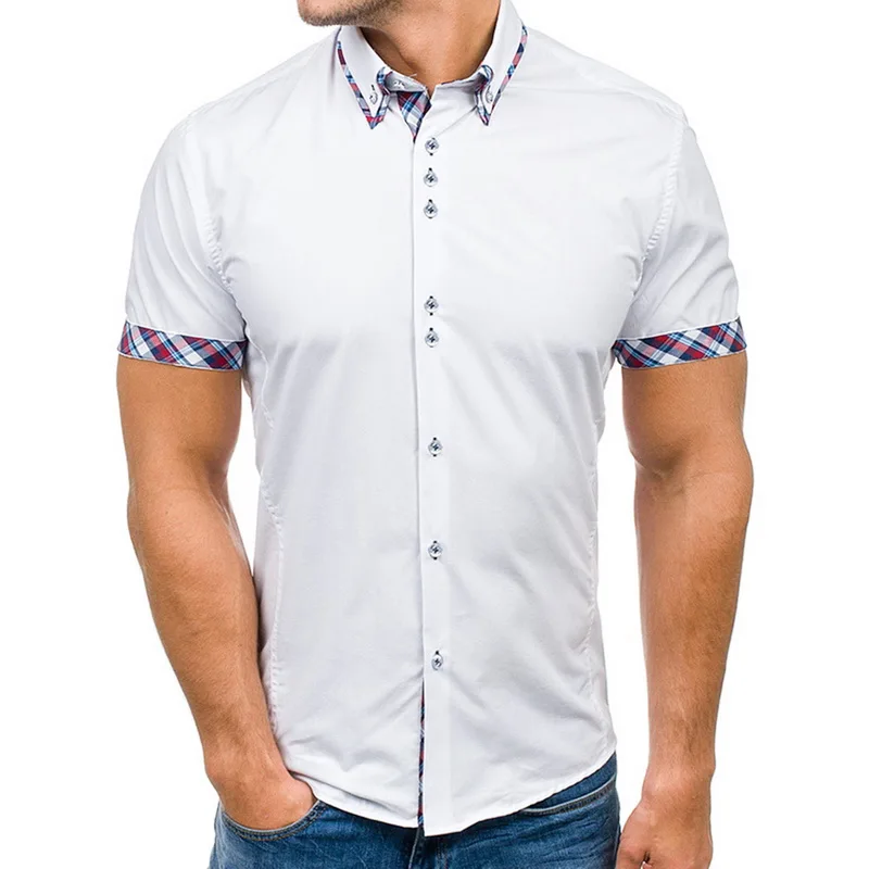 Litthing мужская рубашка модная повседневная тонкая рубашка с коротким рукавом Хлопок Плюс Размер 3XL однотонная одежда Белый Черный