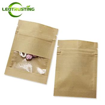 

Leotrusting 50pcs 2.8"*3.5" 7x9cm Small Thick Flat Bottom Kraft Paper Clear Window Bag Paper Brown Paper Snack Gift Window Bag