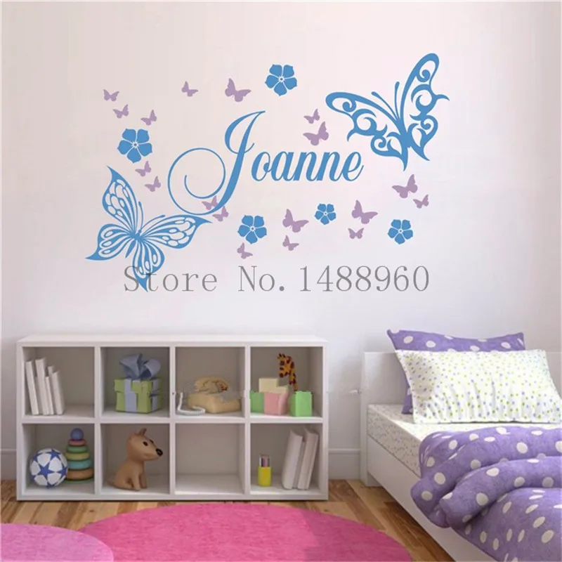 Butterfly Vines Custom Personalised Name Wall Stickers Kid Girls Nursery Decor 