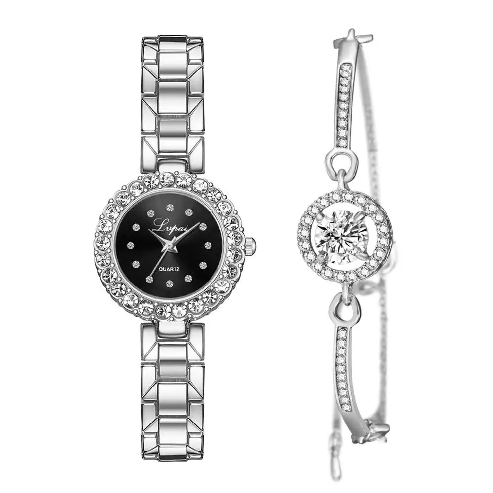 

Fashion Quartz Watches Bracelet Set For Lady Gift Luxury Diamond Watches For Women Jewelry Silver Steel Belt Watch montre femme