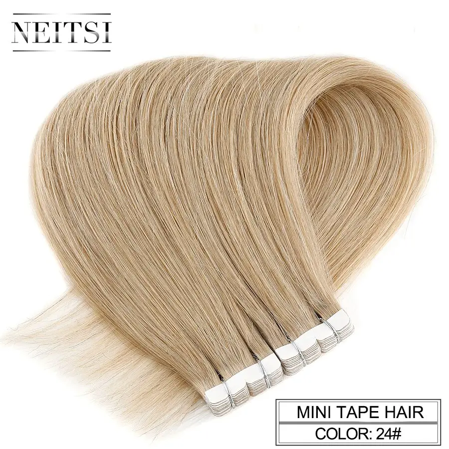 Волосы Neitsi, мини-лента в Non-Remy человеческие волосы клей для наращивания 1" 16" 2" 10/20/40 шт. 13 Цветов прямые шелковистые волосы на Клейкой Ленте имитирующей кожу из натуральных волос - Цвет: #24