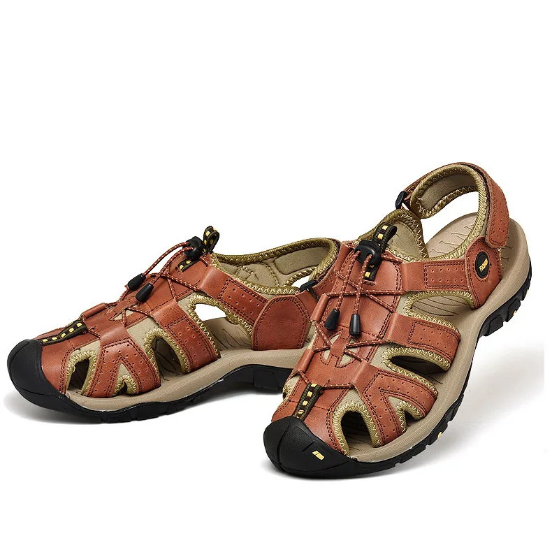 WOOY! YOOW 2019 جديد الصنادل الجلدية الرجال جلد الغزال أحذية الشاطئ الرجال صندل كاجوال النعال مريحة Wearab