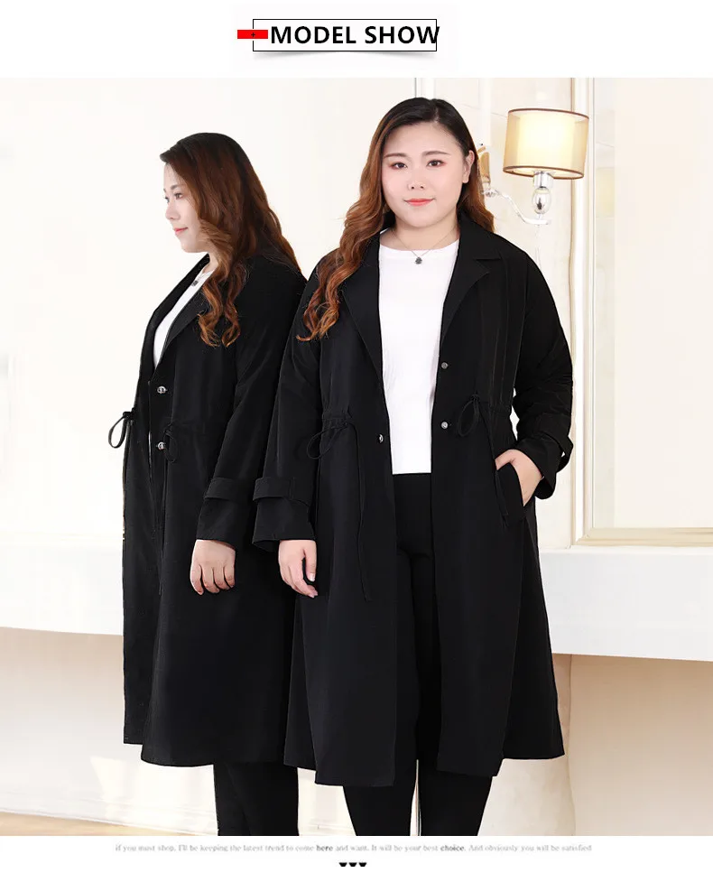 Весенне-осеннее пальто для женщин, элегантные женские ветровки, черные, большие размеры 6XL 8XL 10XL 140 кг, длинное повседневное пальто
