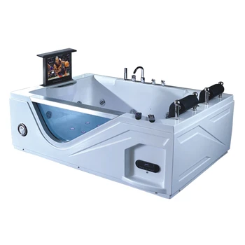 

High quality glass bathroom Acrylic Whirlpool Massage Bathtub with TV