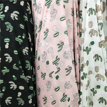

Cartoon Cactus Printed Pearl Chiffon Fabric Lady Fan Dress Shirt Soft and Delicate Fabric