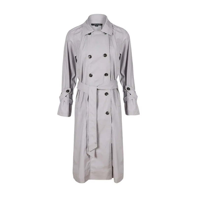 

spring western style fashion solid color double-breasted long sleeve belt SM L XL XXL woman's Casual long Trench coat