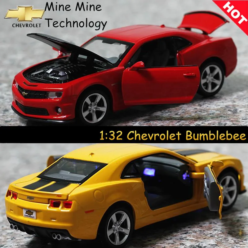 Lowest Price 1:32 free shipping Chevrolet Bumblebee Alloy Diecast Car Model Pull Back Toy Car model Electronic Car with light&sound Kids Toys