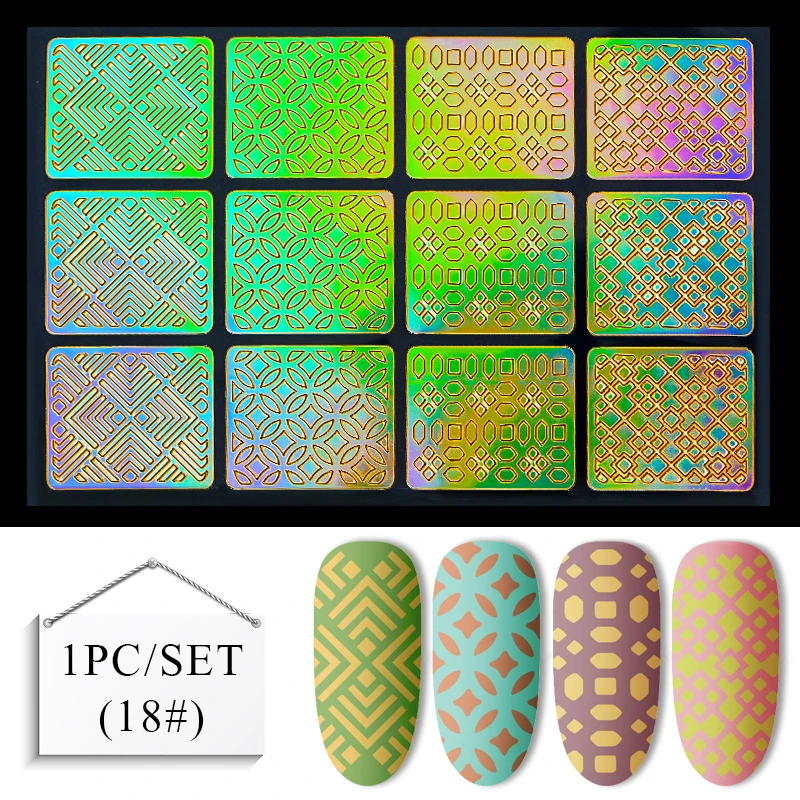 Встречаются по всей 24 Тип полые лазером для ногтей с нерегулярной сетке трафарет многоразовый для маникюра наклейки штамповка шаблон дизайн ногтей инструменты - Цвет: K5527