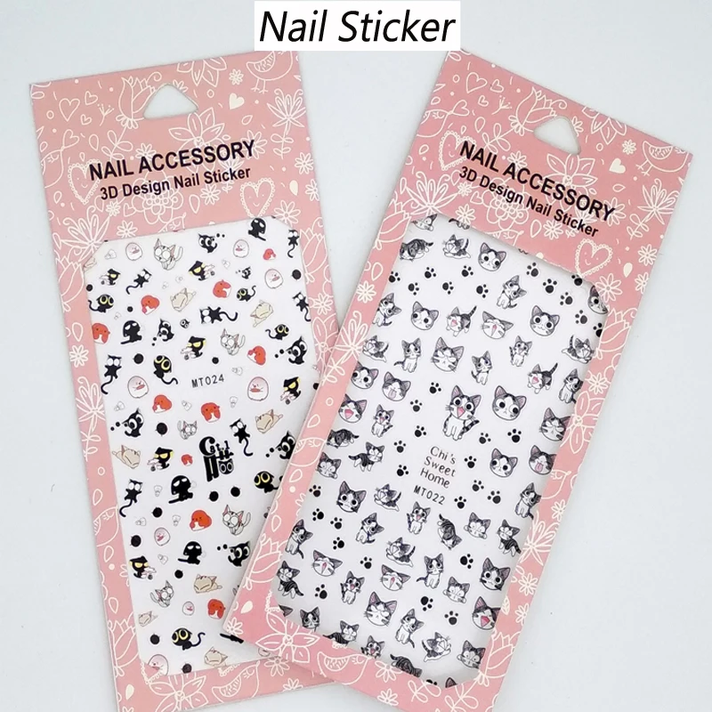 

Nail stickers waterproof cute cartoons Cat 3D ornaments nail patches Nail Decals Back glue