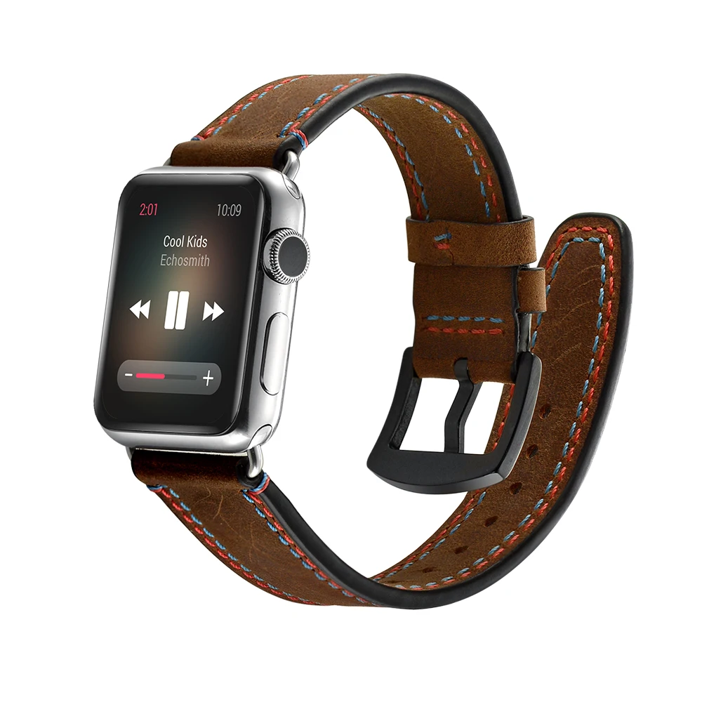 

Genuine Leather Watchband For Apple Watch Loop 42mm 38mm 40mm 44mm For iWatch series 4 3 2 1 Dark Brown Wrist Strap Watch Band