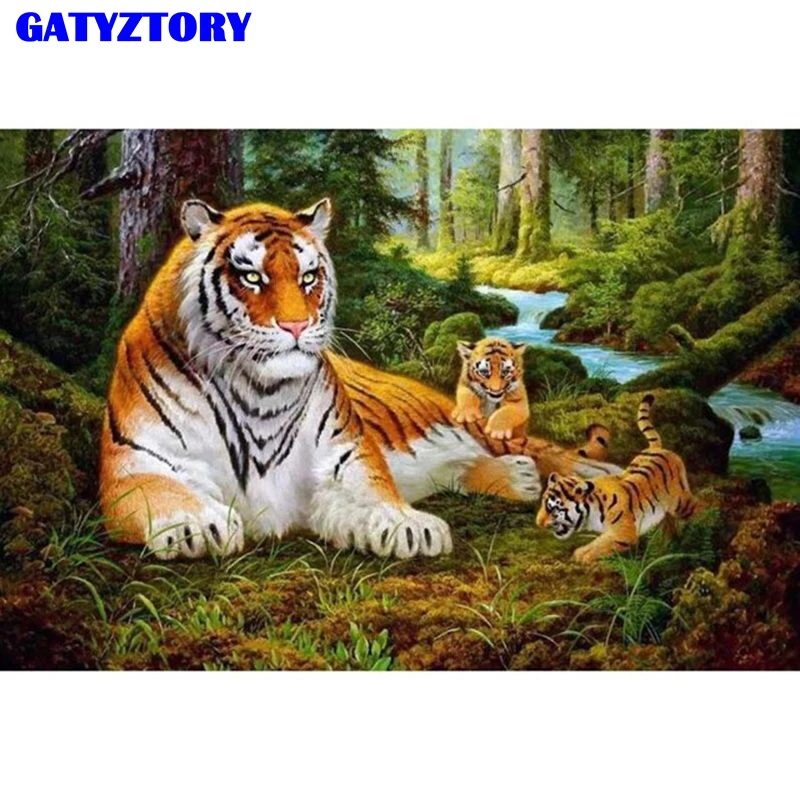 Бескаркасные Тигры Семейные животные DIY Набор для рисования по номерам Акриловая краска для рисования на холсте настенная художественная картина для домашнего декора