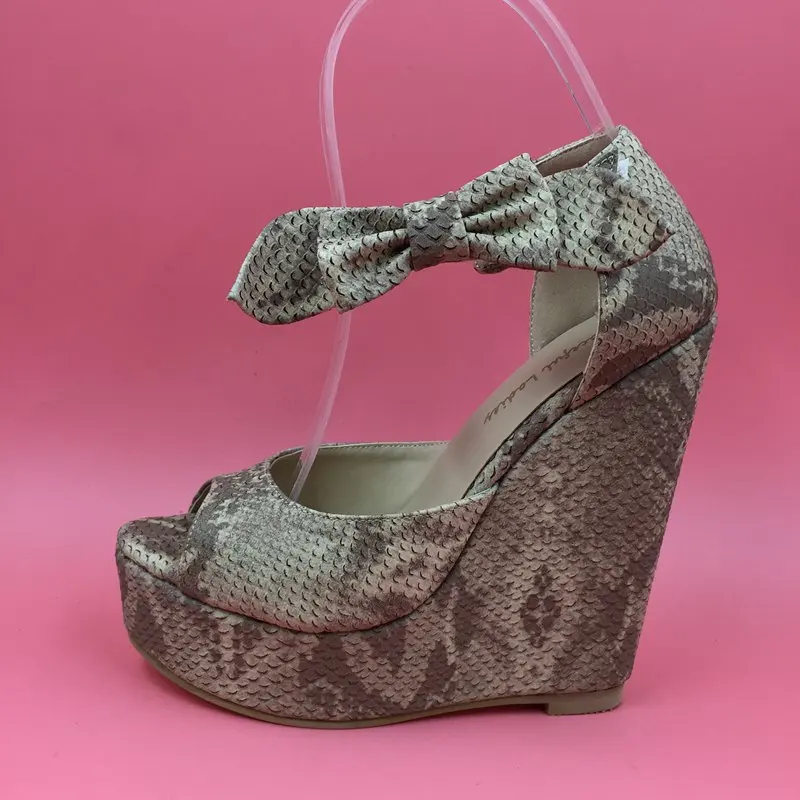 Snakeskin Print Women Sandals Wedge Heels Ankle Strap Open Toe Womens Sandal Heels Shoes Wedges Shoes For Women High Heel