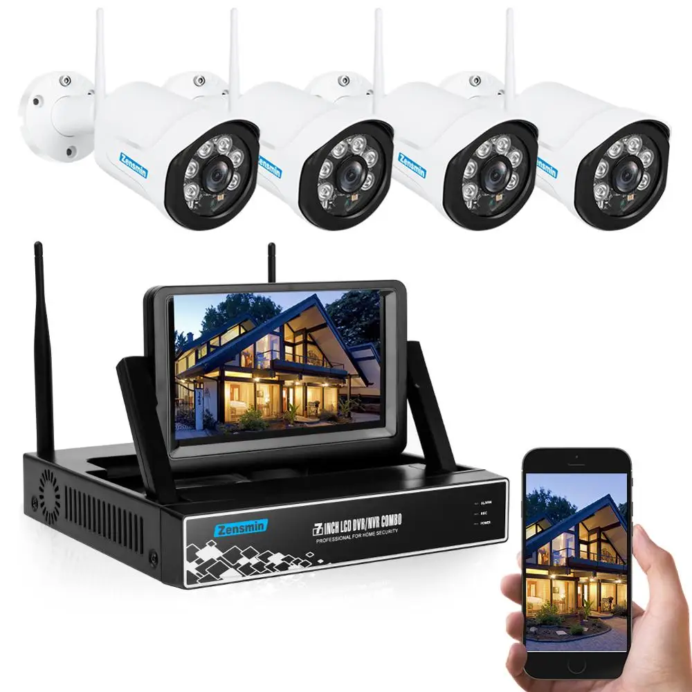 

Zensmin H.264 4channel 960P full hd cctv camera wireless kit with 7" LCD display wireless NVR home shop cctv wifi ipcam system