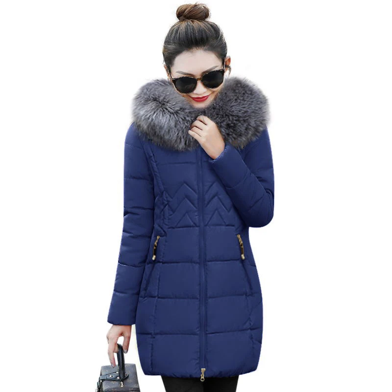 Зимняя женская куртка, новинка, модная Большая Меховая хлопковая стеганая куртка с капюшоном, женская тонкая парка, Женская Стеганая куртка, зимнее пальто для женщин
