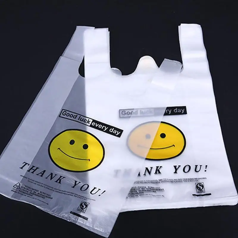 

50pcs/pack Transparent Bags Shopping Bag Supermarket Plastic Bags With Handle Food Packaging Bag 3 sizes Dropshipping SLD0633