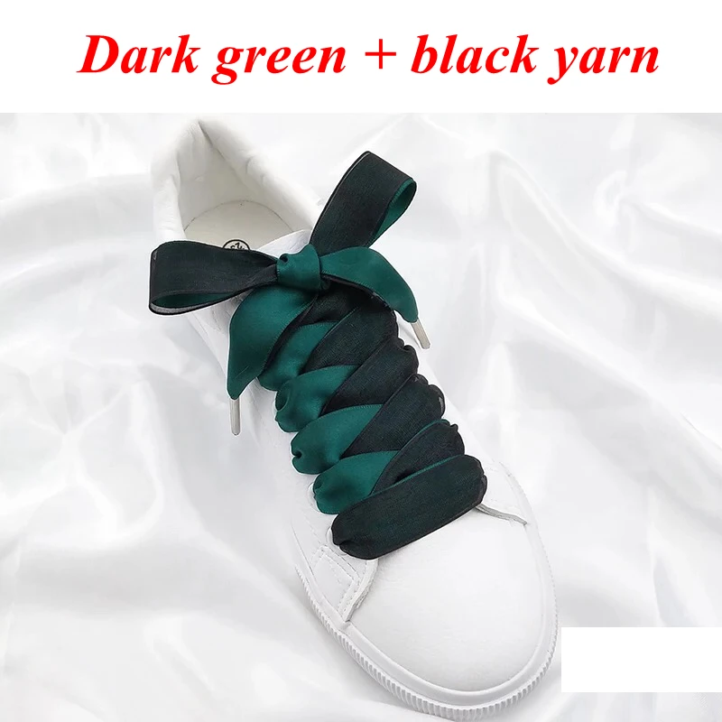1 пара 2 см Ширина 80/100/120 см двусторонний снег пряжа атласные шелковые ленты для кроссовок и со шнуровкой; сезон зима модные кроссовки шнурки для обуви - Цвет: Dark green black