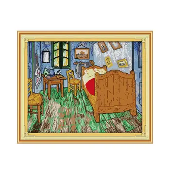 

11CT 14CT Cross Stitch Kit with Chinese characteristics, Van Gogh's famous painter's bedroom painting Hand-stitched embroidery