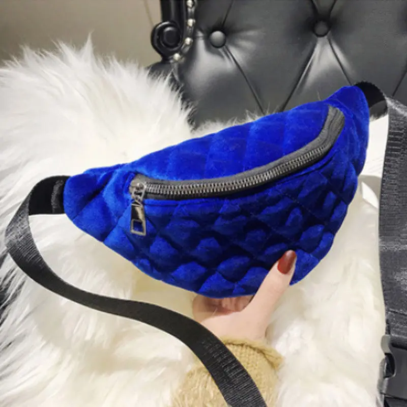 Стиль модная Горячая однотонная сумка поясная на молнии винтажная фланелевая женская сумка на пояс женская сумка - Цвет: Синий