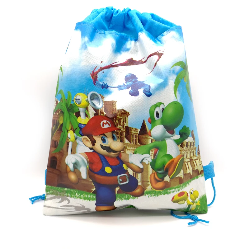Супер Марио украшения день рождения синий Mochila Drawstring подарочные сумки для