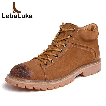 

Tuyoki Vintage Men Nubuck Leather Ankle Boots Lace Up Round Toe Warm Flats Work Shoes British Style Footwear Size 38-44