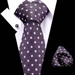 Бесплатная доставка мужские галстуки 2018 Роскошный Синий Шелковый Галстук Пейсли с Ханки галстук набор запонки Buisness Жаккардовый