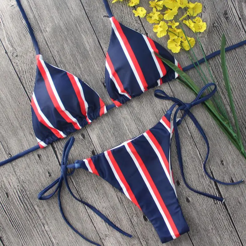 

Navy Wind Striped Sexy Bikini 2019 Bikinis Swimsuit Brazilian Biquini Female Push Up Bathing Suit Polka Biquinis