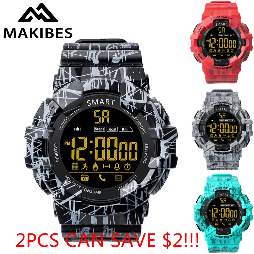 

2pcs can save $2!! Makibes GK02 Sport Watches EX16C 5ATM Waterproof smartwatch Remote Control Bluetooth Call reminder Stopwatch