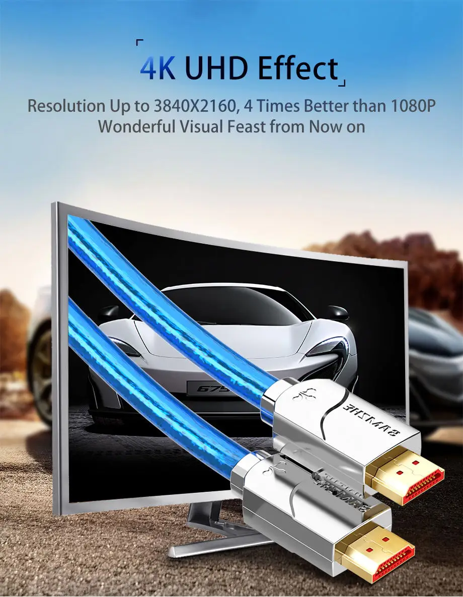 SAMZHE 4k HDMI кабель Кабо hdmi к hdmi 2,0 2160p 3D 1 м 1,5 м 2 м 3 м 5 м 8 м 10 м 12 м 15 м для PS4 xbox проектор HD tv box ноутбука