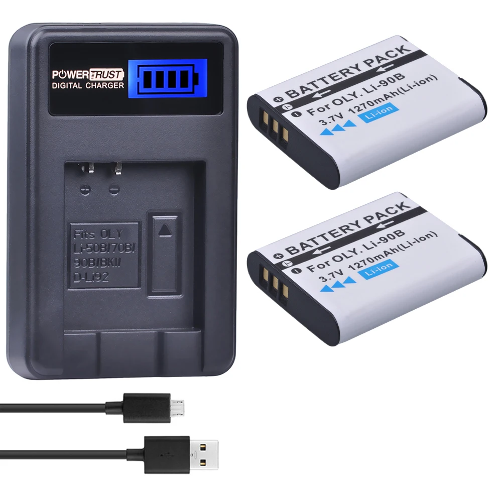 2 Pack LI 90B LI 90B LI90B LI 92B Camera Battery LCD USB Charger for Olympus