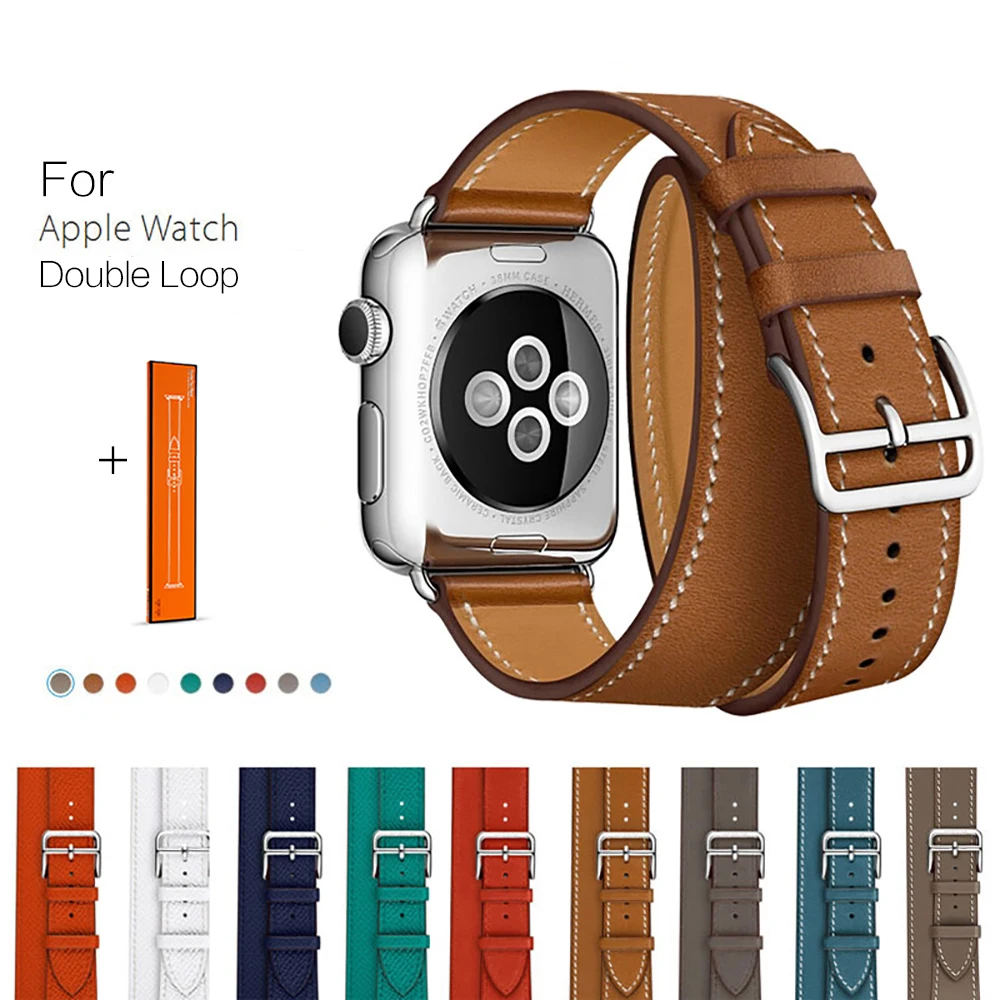 Double Loop Watchband for Apple Watch 1 2 3 4 Band 38mm 40mm 42mm 44mm Punk Style Genuine 