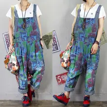 Новые модные женские комбинезоны штаны-шаровары в полоску джинсовое изделие свободного кроя Комбинезоны и детские комбинезоны с отверстиями плюс Размеры