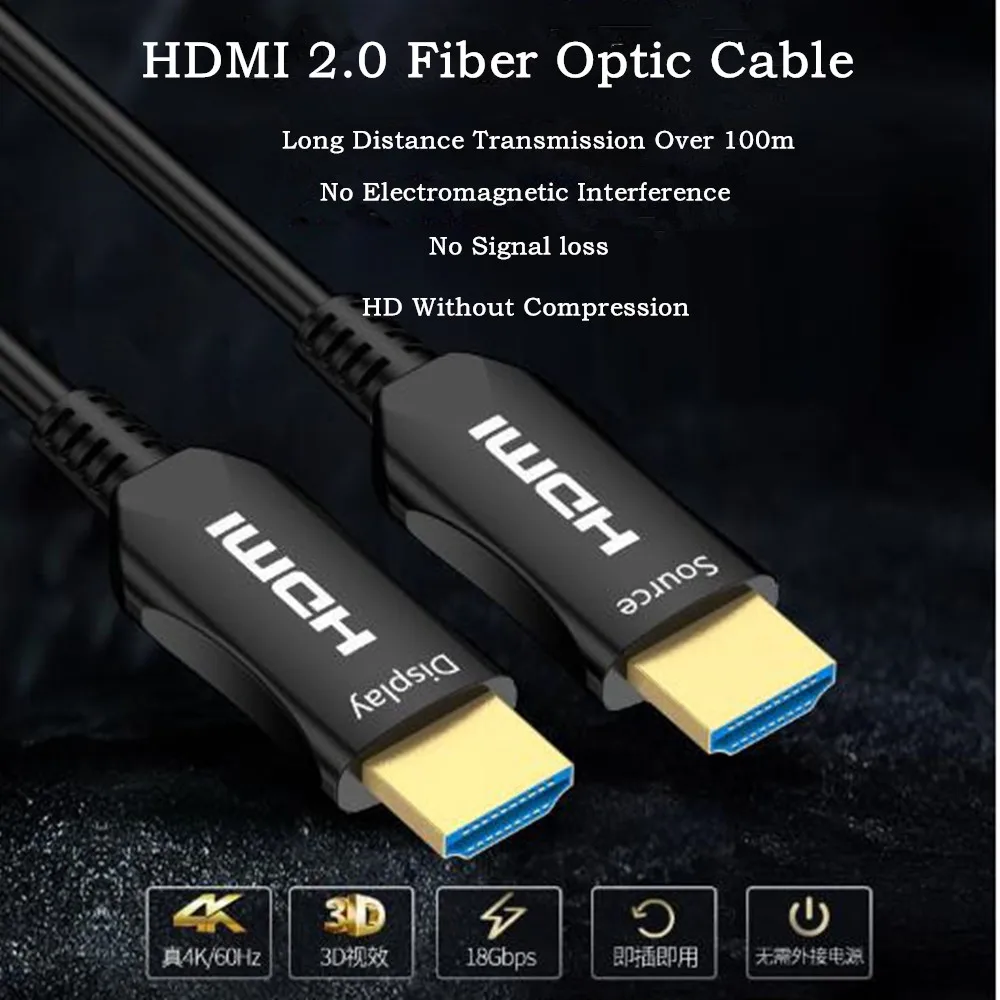 Кабель HDMI 2 0 оптоволоконный кабель с позолоченным покрытием поддержка 3D 60 Гц 18