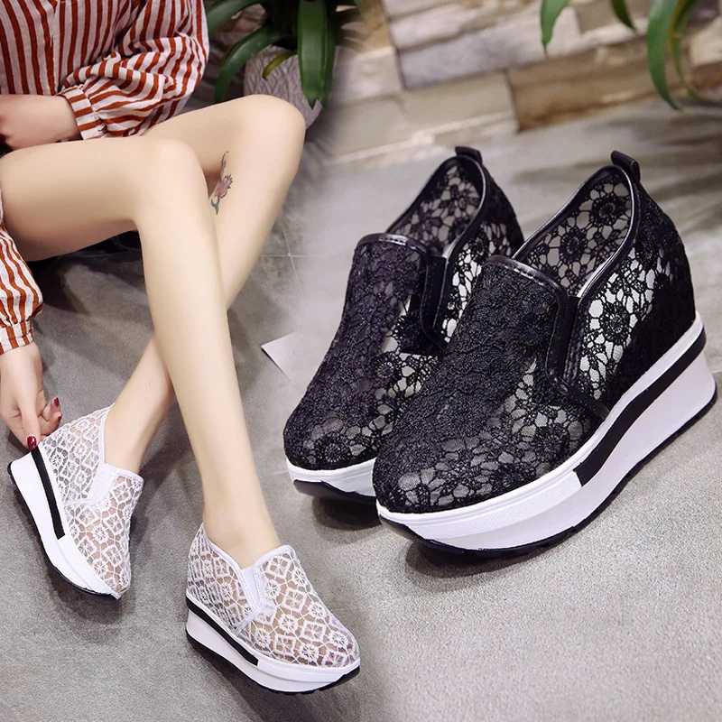 

SAILING LU New Women Flats Black White Lace Shoes Spring 2019 Summer Flat Platform Creepers Casual Loafers Shoes Woman XWD7725