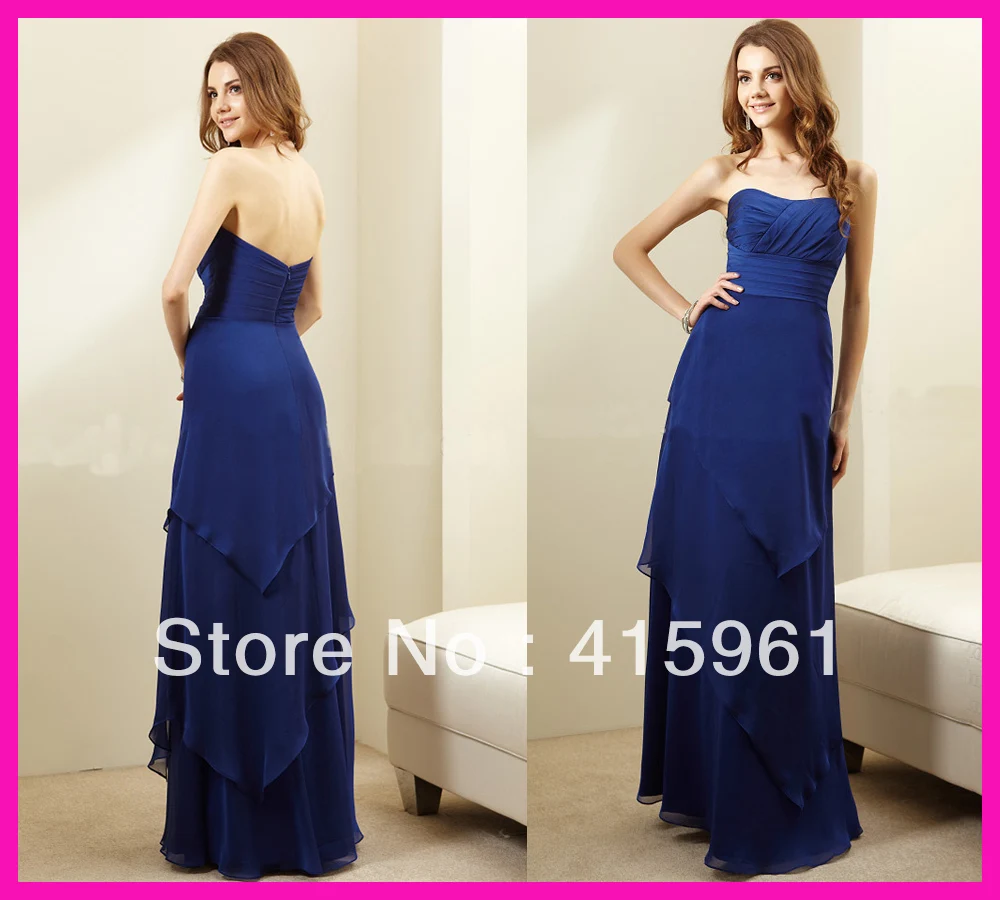 

2014 Royal Blue Strapless Tiered Chiffon Long Bridemaid Dresses Bridesmaid Dress B1745