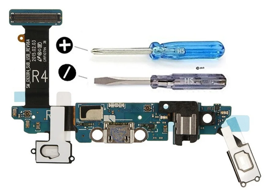 

For Samsung S6 G920R4,G920T,G920A,G920I,G920P,G920V,G920F Dock Connector USB Charging Port Flexcable Microphone 2 x screwdriv