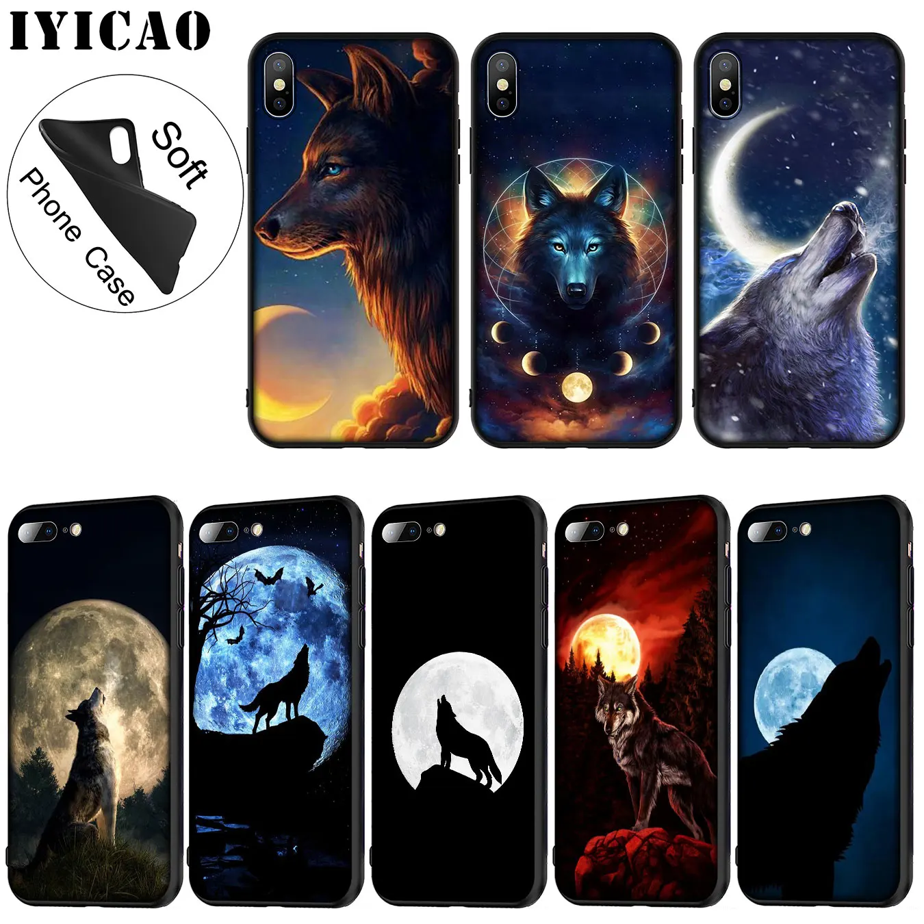 IYICAO Moon roaring wolf Мягкий силиконовый чехол для телефона iPhone XR X XS 11 Pro Max 6 6S 7 8 Plus 5 5S SE 10