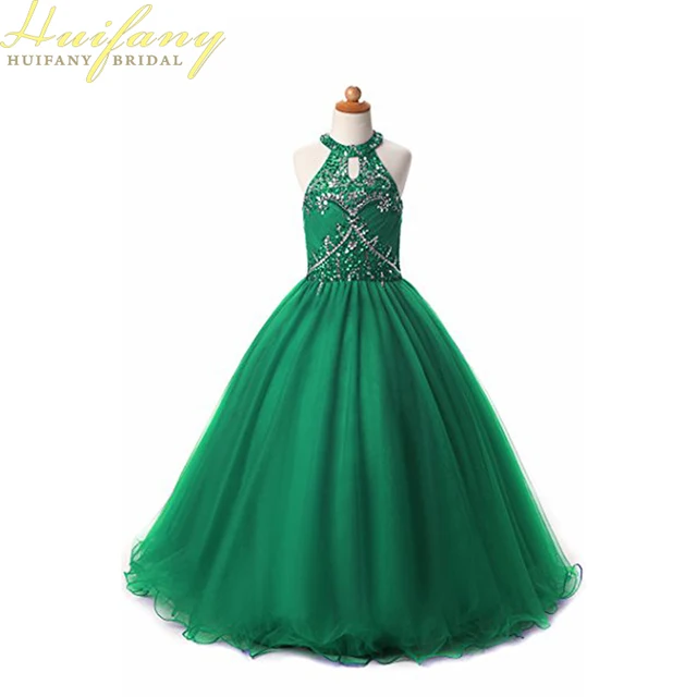 New Arrival Halter Embellished Crystal Beads Girls Ball Gowns Dress for