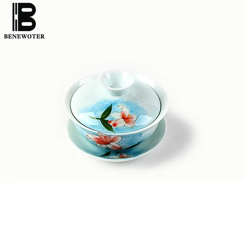 130 мл Longquan Celadon ручная роспись Lotus Gaiwan керамическая фарфоровая чашка для чая чаша