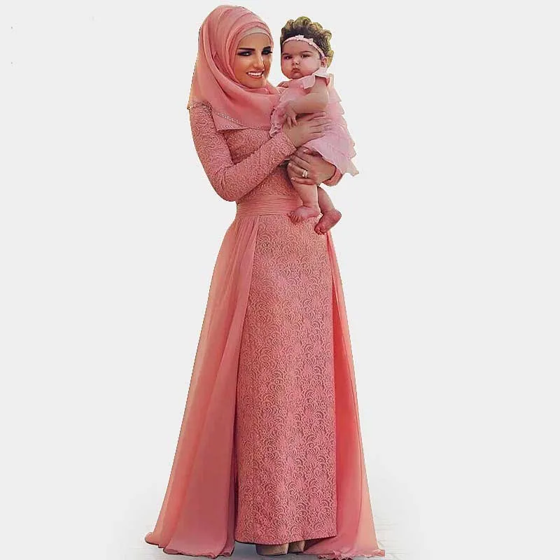 New DuBai Evening Dress Long Sleeve robe de soiree Lace Prom Dresses With font b HiJab