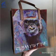 Принт рисованной стиль арт гориллы Для женщин Сумочка натуральная кожа сумка Для женщин кожаные сумки подарки с буквами пользовательские хорошее