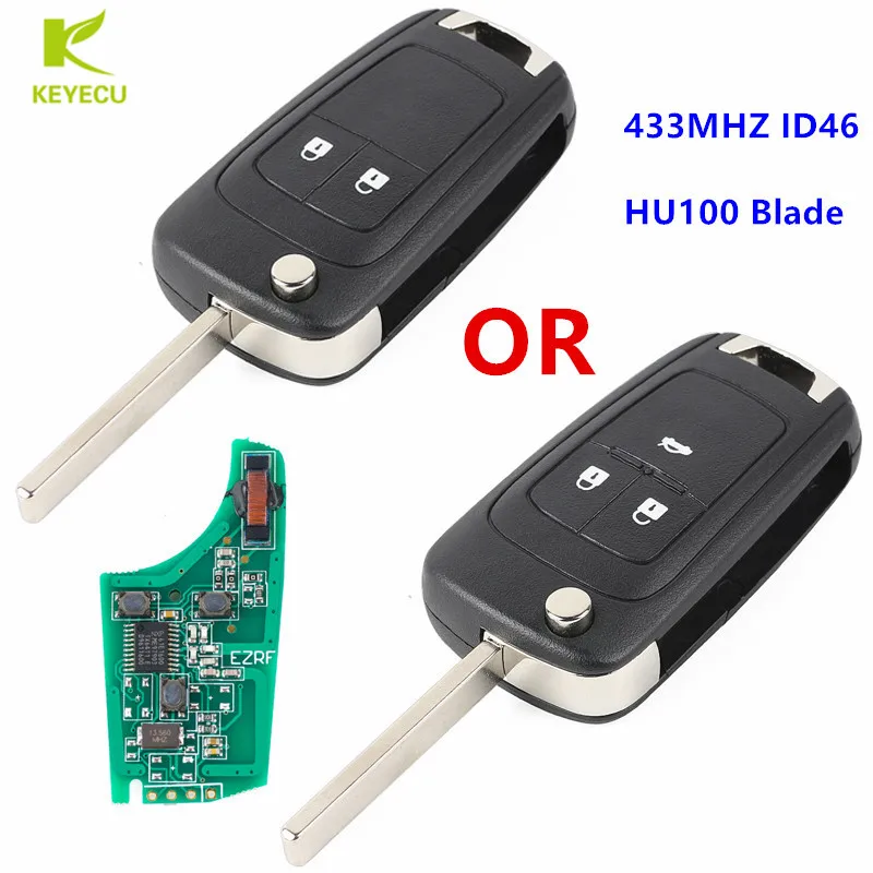 KEYECU Replacement Flip Remote Car Key 433MHZ ID46 HU100 Blade for Opel/Vauxhall Astra J (most