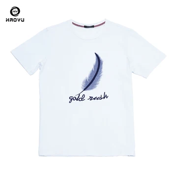 

Mens T Shirts 2018 New Brand Summer Short Sleeve Tops Cotton Fashion Casual Tees Plus Size O-Neck Feather Print Clothing HAOYU