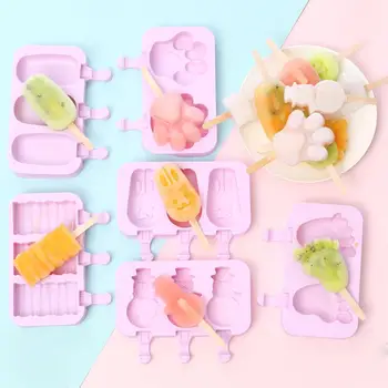

Ice Cream Silicone Mold with 50pcs Sticks Food Grade Popsicle Maker Snowman Rabbit Shape DIY Children Lolly Moulds Bar Tools